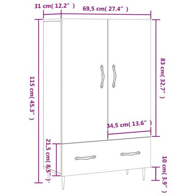 vidaXL Highboard White 69.5x31x115 cm Engineered Wood