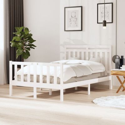 vidaXL Bed Frame without Mattress White Solid Wood 120x200 cm (810078+814085)