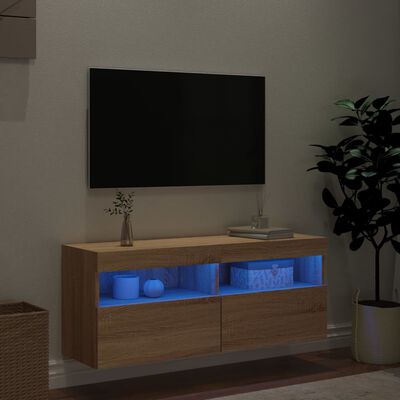 vidaXL TV Wall Cabinet with LED Lights Sonoma Oak 100x30x40 cm