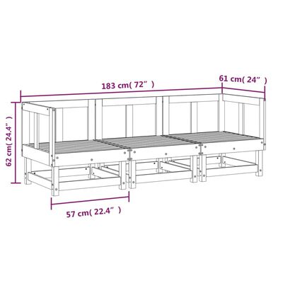 vidaXL 3 Piece Garden Lounge Set Grey Solid Wood Pine