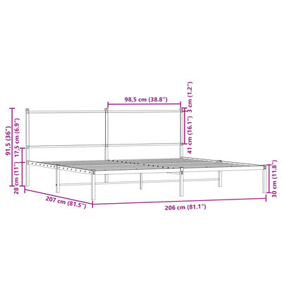 vidaXL Metal Bed Frame without Mattress Sonoma Oak 193x203 cm