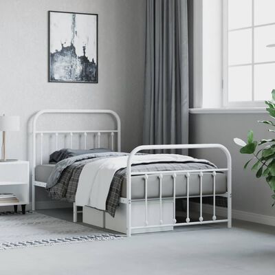 vidaXL Metal Bed Frame without Mattress with Footboard White 100x190 cm