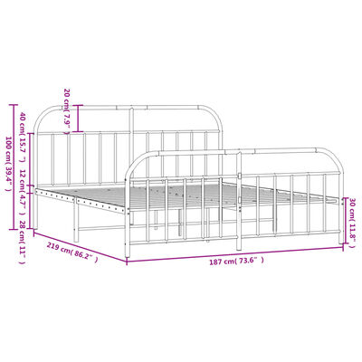 vidaXL Metal Bed Frame without Mattress with Footboard White 183x213 cm