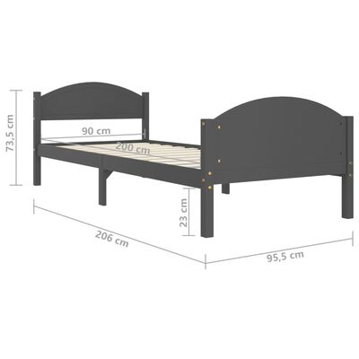 vidaXL Bed Frame without Mattress Dark Grey Solid Pine Wood 90x200 cm