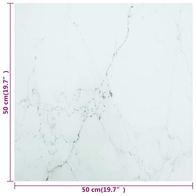 vidaXL Table Top White 50x50 cm 6 mm Tempered Glass with Marble Design