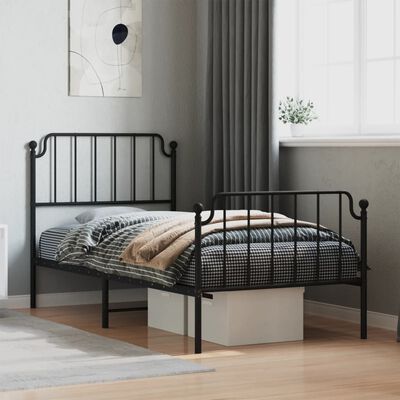 vidaXL Metal Bed Frame without Mattress with Footboard Black 90x200 cm