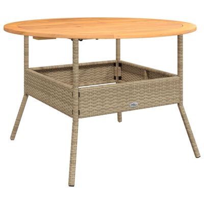 vidaXL Garden Table with Acacia Wood Top Beige Ø110x71 cm Poly Rattan