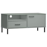 vidaXL TV Cabinet with Metal Legs Grey Solid Wood Pine OSLO