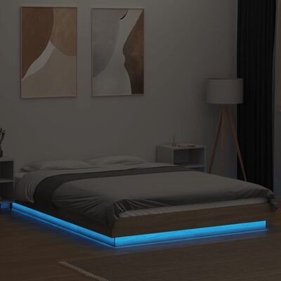 vidaXL Bed Frame with LED Lights Sonoma Oak 135x190cm Engineered Wood