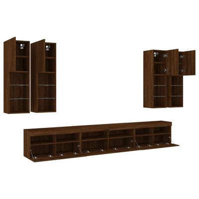 vidaXL 7 Piece TV Wall Cabinet Set with LED Lights Brown Oak