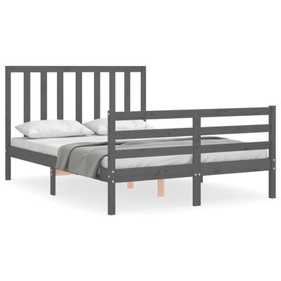 vidaXL Bed Frame without Mattress Grey Double Solid Wood Pine