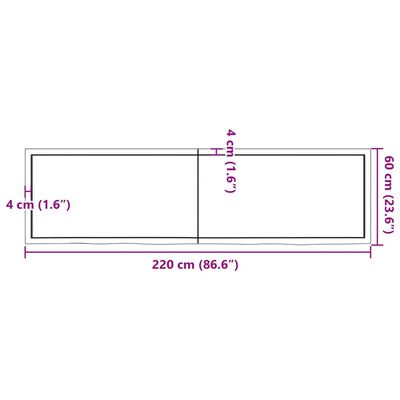 vidaXL Table Top 220x60x(2-4) cm Untreated Solid Wood Oak