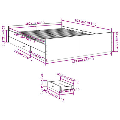 vidaXL Bed Frame with Drawers without Mattress Sonoma Oak 160x200 cm