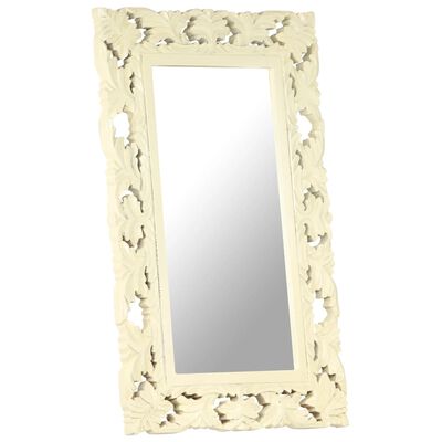 vidaXL Hand Carved Mirror White 80x50 cm Solid Mango Wood