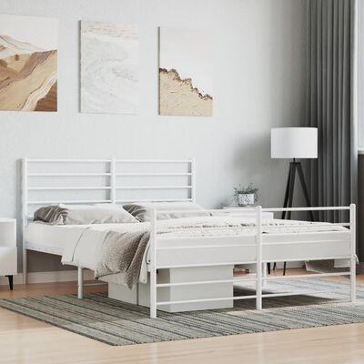 vidaXL Metal Bed Frame without Mattress with Footboard White 120x190 cm Small Double