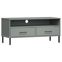 vidaXL TV Cabinet with Metal Legs Grey Solid Wood Pine OSLO