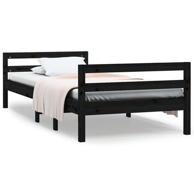 vidaXL Bed Frame without Mattress Black 90x190 cm Single Solid Wood Pine