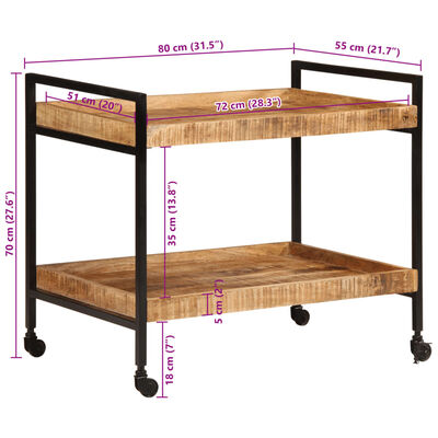 vidaXL Kitchen Trolley 80x55x70 cm Solid Rough Wood Mango