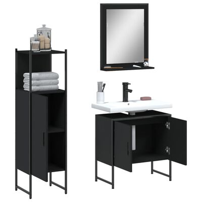 vidaXL 3 Piece Bathroom Cabinet Set Black Engineered Wood