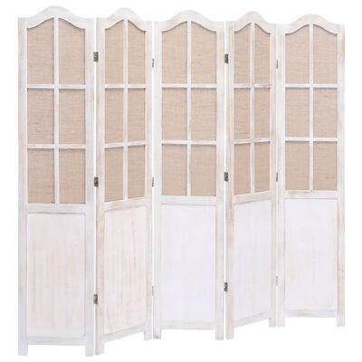 vidaXL 5-Panel Room Divider White 175x165 cm Fabric