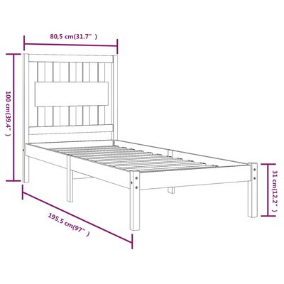 vidaXL Bed Frame without Mattress Honey Brown Solid Wood Small Single