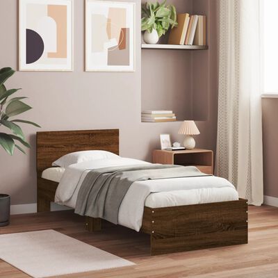 vidaXL Bed Frame without Mattress with LED Lights Brown Oak 75x190 cm Small Single