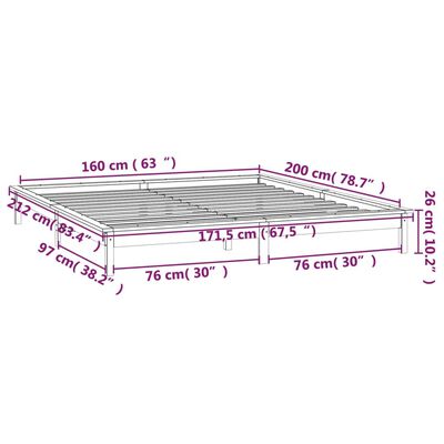 vidaXL LED Bed Frame without Mattress Grey 160x200 cm Solid Wood