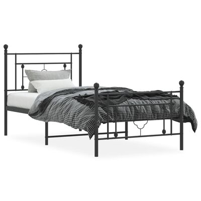 vidaXL Metal Bed Frame without Mattress with Footboard Black 90x190 cm Single