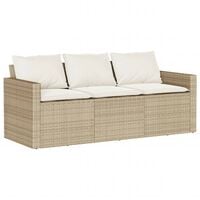 vidaXL Garden Sofa with Cushions 3-Seater Beige Poly Rattan