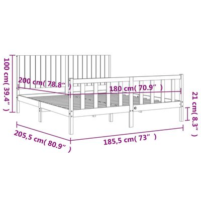 vidaXL Bed Frame without Mattress Black Super King Size Solid Wood Pine