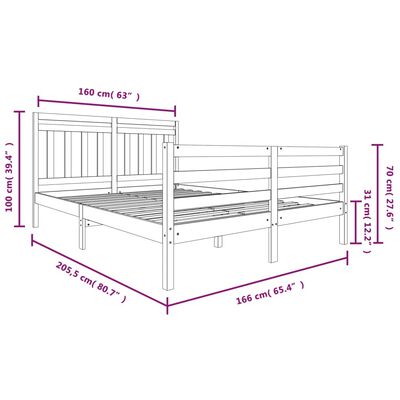 vidaXL Bed Frame without Mattress Solid Wood 160x200 cm (810440+814104)