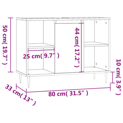 vidaXL Bathroom Cabinet Brown Oak 80x33x60 cm Engineered Wood