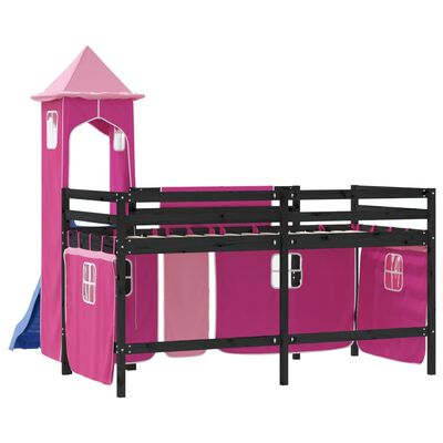 vidaXL Kids' Loft Bed with Tower without Mattress Pink 90x200 cm