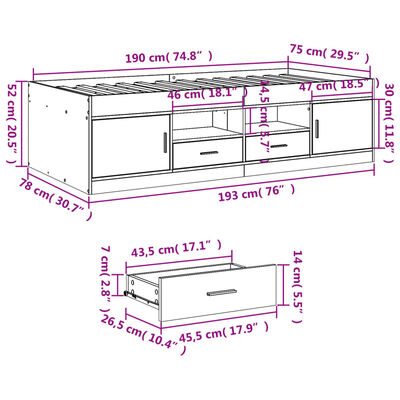 vidaXL Daybed with Drawers without Mattress Sonoma Oak 75x190 cm Small Single