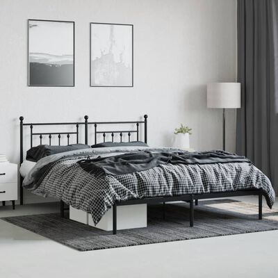 vidaXL Metal Bed Frame without Mattress with Headboard Black 183x213 cm