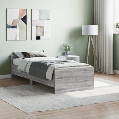 vidaXL Bed Frame without Mattress Grey Sonoma 75x190 cm Small Single Engineered Wood