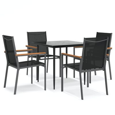 vidaXL 5 Piece Garden Dining Set Black Textilene and Steel