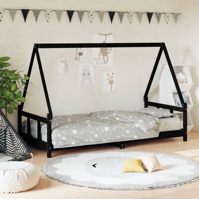 vidaXL Kids Bed Frame Black 90x200 cm Solid Wood Pine