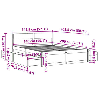 vidaXL Bed Frame without Mattress Wax Brown 140x200 cm Solid Wood Pine