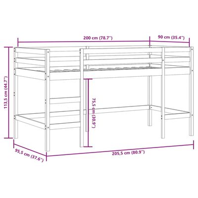 vidaXL Kids' Loft Bed with Tunnel without Mattress Blue 90x200 cm