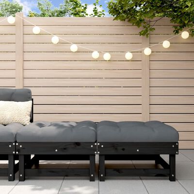 vidaXL Garden Footstools with Cushions 2pcs Black Solid Wood Pine