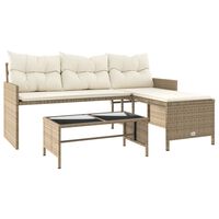 vidaXL Garden Sofa with Table and Cushions L-Shaped Beige Poly Rattan