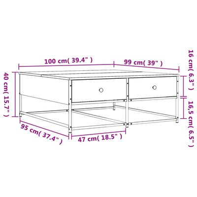 vidaXL Coffee Table Grey Sonoma 100x99x40 cm Engineered Wood