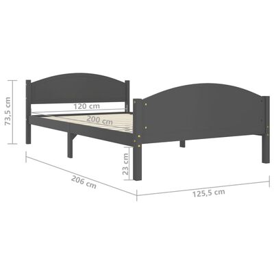 vidaXL Bed Frame without Mattress Dark Grey Solid Pine Wood 120x200 cm