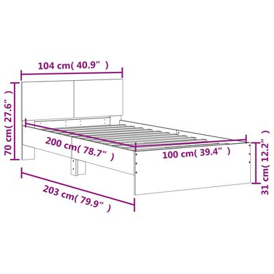 vidaXL Bed Frame without Mattress with LED Lights Grey Sonoma 100x200 cm