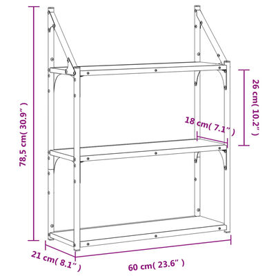 vidaXL 3-Tier Wall Shelf Sonoma Oak 60x21x78.5 cm Engineered Wood