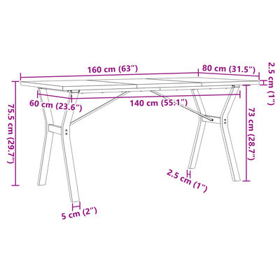 vidaXL Dining Table Y-Frame 160x80x75.5 cm Solid Wood Pine and Cast Iron