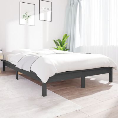 vidaXL Bed Frame Grey 120x190 cm Small Double Solid Wood Pine
