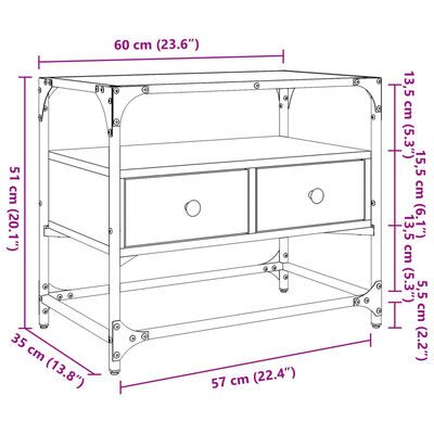 vidaXL TV Cabinet with Glass Top Grey Sonoma 60x35x51 cm Engineered Wood