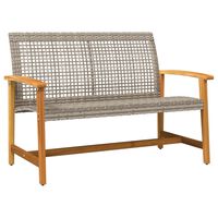 vidaXL Garden Bench Grey 112 cm Poly Rattan and Acacia Wood